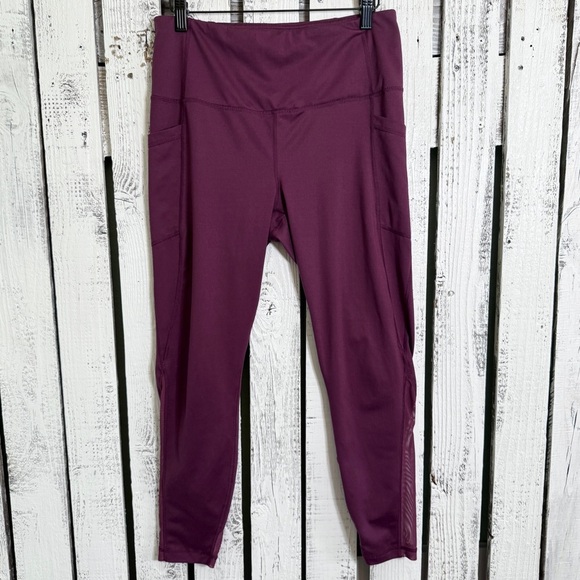 Velocity Athletic Leggings Womens Size Large 3 Pockets Mesh Calves Maroon Ankle - Picture 1 of 10